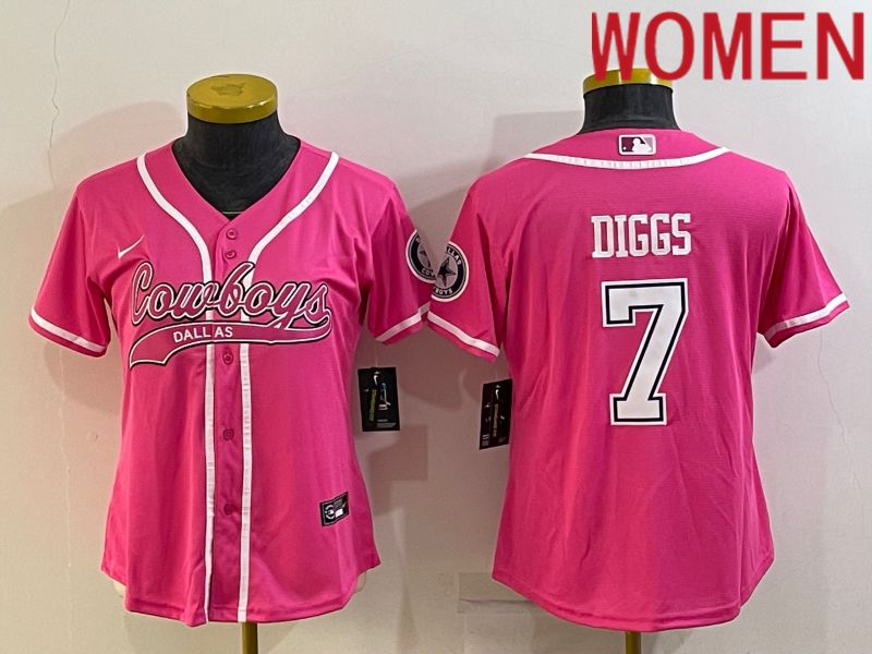Women Dallas Cowboys #7 Diggs Pink 2022 Nike Co branded NFL Jersey->women nfl jersey->Women Jersey